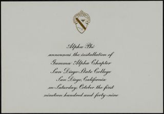 Gamma Alpha Installation Invitation, October 1, 1948