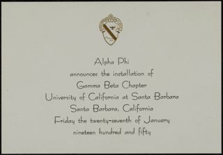 Gamma Beta Installation Invitation, January 27, 1950