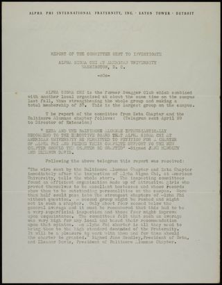 Report of the Committee Sent to Investigate Alpha Sigma Chi at American University, Washington, D.C., c. 1937