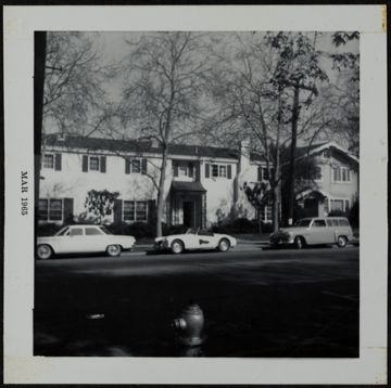Beta Psi Chapter House with Cars Outside Photograph, March 1965