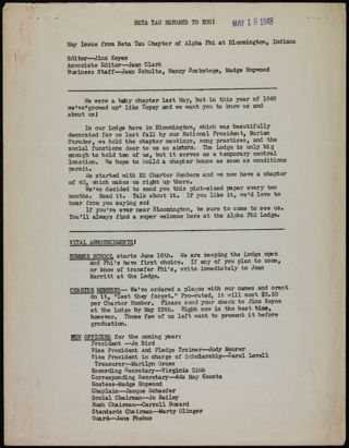 Beta Tau Reports to You! Newsletter, May 18, 1948