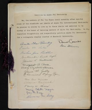 Phi Tau Sigma Petition Scrapbook 1, Page 1