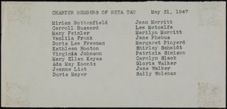 Charter Members of Beta Tau, May 31, 1947