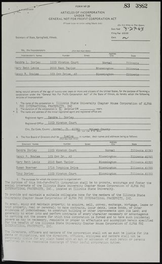 Articles of Incorporation Under the General Not For Profit Corporation Act, March 29, 1983