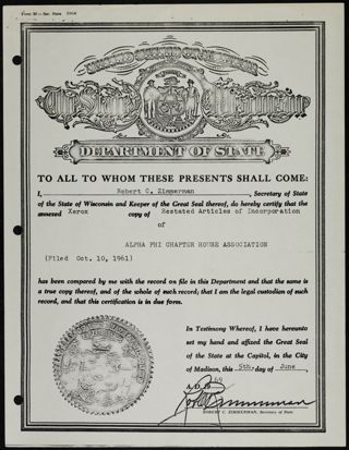 Alpha Phi Chapter House Association Restated Articles of Incorporation 1, October 9, 1961