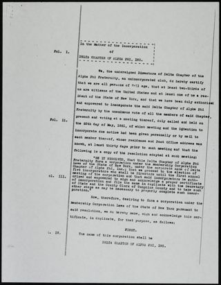 In the Matter of the Incorporation of Delta Chapter of Alpha Phi 1, Inc. June 7, 1921