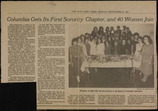 Columbia Gets Its First Sorority Chapter, and 40 Women Join Newspaper Clipping, September 24, 1984