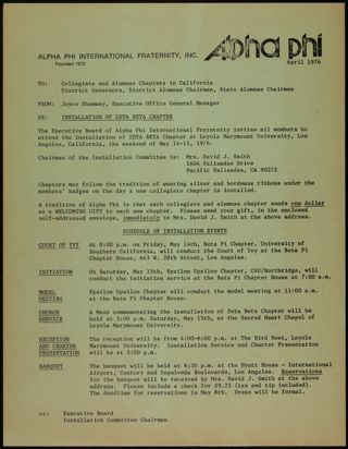 Joyce Shumway to Collegiate and Alumnae Chapters, District Governors, District Alumnae Chairmen, and State and Province Chairmen Memo 2, April 1976