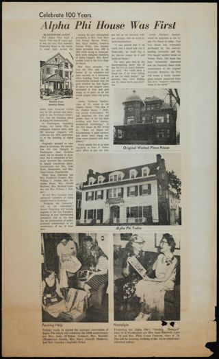 Celebrate 100 Years: Alpha Phi House Was First Newspaper Clipping 1, c. 1970s