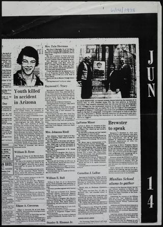 Plaque Removed Newspaper Clipping, June 14, 1978