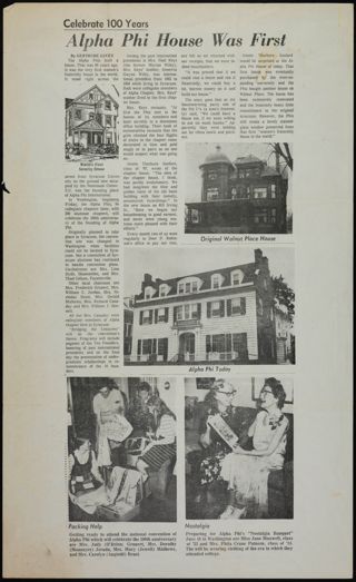 Celebrate 100 Years: Alpha Phi House Was First Newspaper Clipping 2, c. 1970s