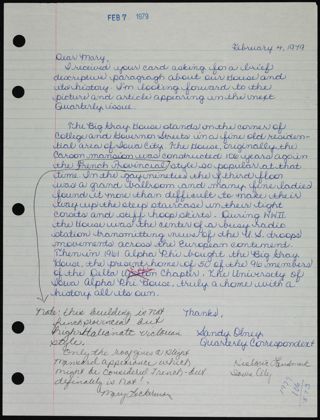 Sandy Olney to Mary Lickerman Letter, February 4, 1979