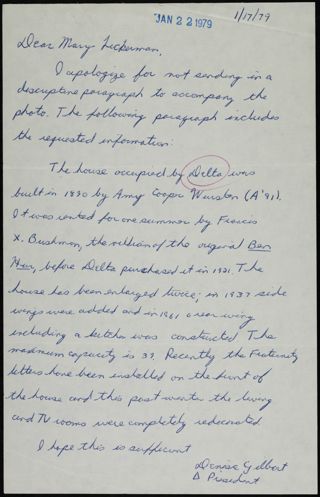 Denise Gilbert to Mary Lickerman Letter, January 17, 1979