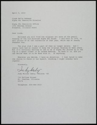 Judy Isely to Linda Kahangi Letter, April 5, 2010