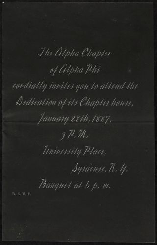 Alpha Chapter House Dedication Invitation, January 28, 1887