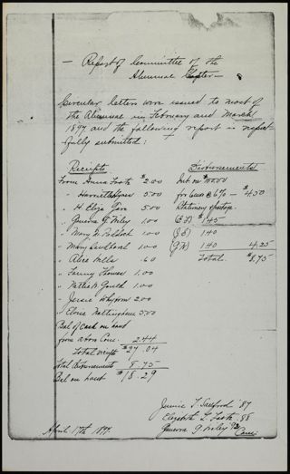 Report of Committee of the Alumnae Chapter, April 11, 1897