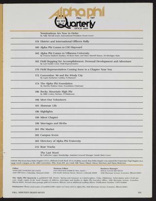 Alpha Phi Quarterly, Fall 1987 Table of Contents