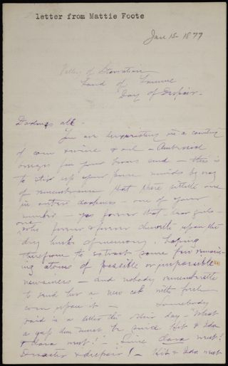 Mattie E. Foote to Darlings All Letter, January 15, 1877
