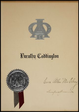 Dorothy Coddington Alpha Phi Certificate
