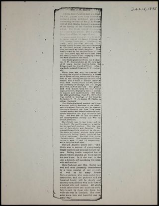 Mrs. J.H. Shults Newspaper Clipping, December 15, 1895