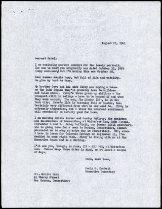 Doris R. Corbett to Mabel Letter, August 28, 1961