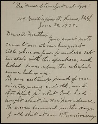 Lou Shepard Hancock to Dearest Martha Letter, June 26, 1922