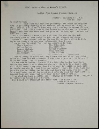 Louise Shepard Hancock to My Dear Mattie Transcribed Letter, June 18, 1890