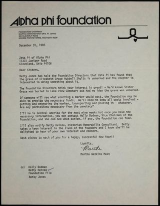 Martha Watkins Mast to Sisters Letter, December 31, 1985
