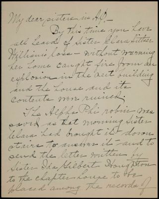 Edith Greaves White to My Dear Sisters in Alpha Phi Letter
