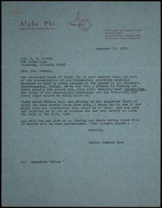 Martha Watkins Mast to Mrs. Wooden Letter, December 27, 1971