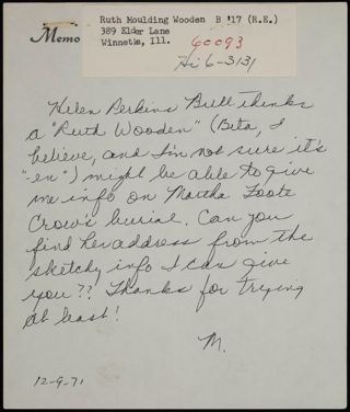 M to Unknown Note, December 9, 1971
