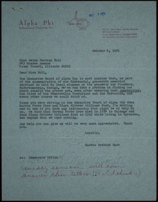 Martha Watkins Mast to Miss Bull Letter, October 4, 1971