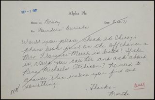 Martha to Nancy Memo, August 28, 1971