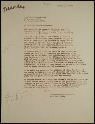 Sara Ann Hatton to My Dear Nan Hancock Armstrong Letter, February 17, 1970