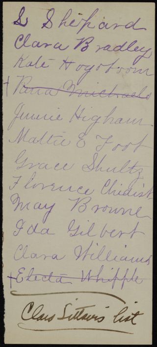 Class Sisters List, c. 1870s