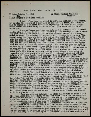 Old Girls and Days of 72 Transcribed Essay, October 11, 1912