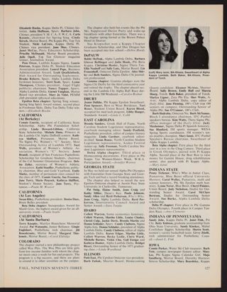 College Honors, 1973: Butler; College Honors, 1973: California (at Los Angeles); College Honors, 1973: California (at Santa Barbara); College Honors, 1973: Colorado; College Honors, 1973: DePauw; College Honors, 1973: Drury; College Honors, 1973: East Carolina; College Honors, 1973: Georgia State; College Honors, 1973: Idaho; College Honors, 1973: Illinois; College Honors, 1973: Indiana State; College Honors, 1973: Indiana of Pennsylvania; College Honors, 1973: Iowa