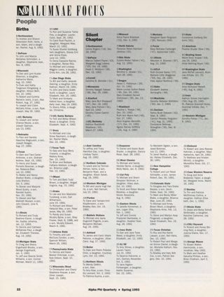 Alumnae Focus: Births, Spring 1993; Alumnae Focus: Silent Chapter, Spring 1993