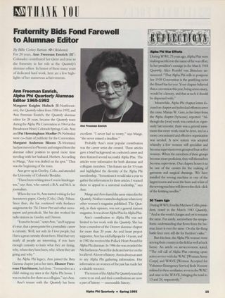 Thank You: Fraternity Bids Fond Farewell to Alumnae Editor; Reflections, Spring 1993