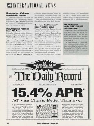 Alpha Phi International News, Spring 1993; The Alpha Phi Classic Visa Advertisement, Spring 1993