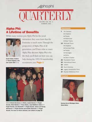 Alpha Phi Quarterly, Vol. 105, No. 3, Summer 1993 Table of Contents