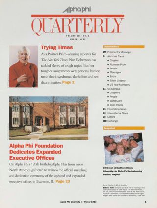 Alpha Phi Quarterly, Vol. 105, No. 1, Winter 1993 Table of Contents