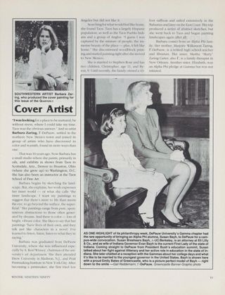 Alumnae Life: Cover Artist. Susan Bayh and Emily Bates Photograph, Winter 1990