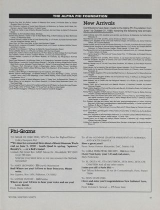 The Alpha Phi Foundation: Memorials, Winter 1990, Continued. Send a Phi-Gram, Continued. The Alpha Phi Foundation: New Arrivals, Winter 1990
