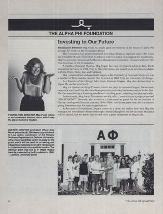 The Alpha Phi Foundation: Investing in Our Future. DePauw Chapter Check Presentation Photograph, Winter 1990