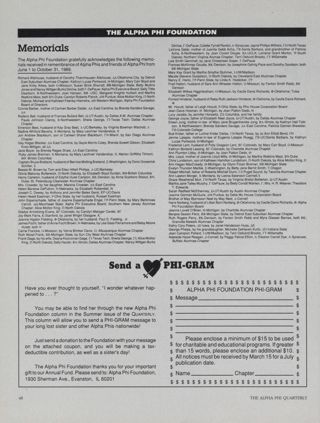 The Alpha Phi Foundation: Memorials, Winter 1990. Send a Phi-Gram