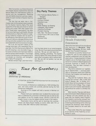 No-Alcohol Programming - Gutsy but Workable, Continued. University of Oklahoma Advertisement, Summer 1990. Peg Thornburg Heads Fraternity Extension