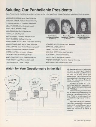 Saluting Our Panhellenic Presidents, Summer 1990. Watch for Your Questionnaire in the Mail