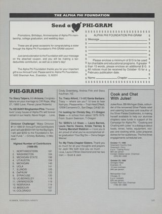 The Alpha Phi Foundation: Send a Phi-Gram, Summer 1990. The Alpha Phi Foundation: Phi-Grams, Summer 1990. The Alpha Phi Foundation: Cook and Chat With Julee!. Cook and Chat With Julee!