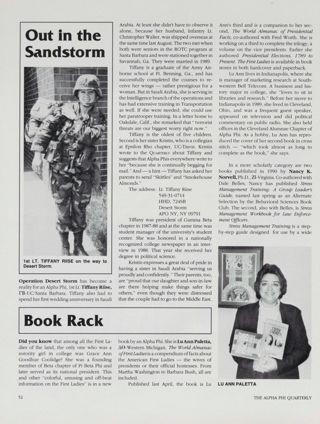 Alumnae Life: Out in the Sandstorm. Alumnae Life: Book Rack, Winter 1991